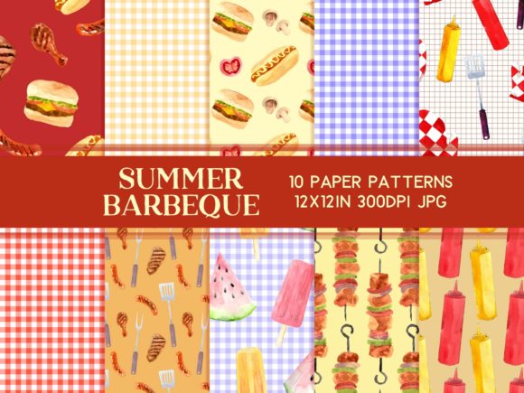 Download Summer Barbecue Scrapbook Paper Set - Paper Collection