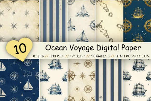 Download Ocean Voyage Digital Paper Pack, Sailing - Paper Collection