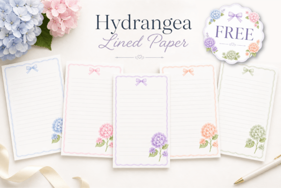 Download Free Hydrangea Lined Paper Printable - Paper Collection