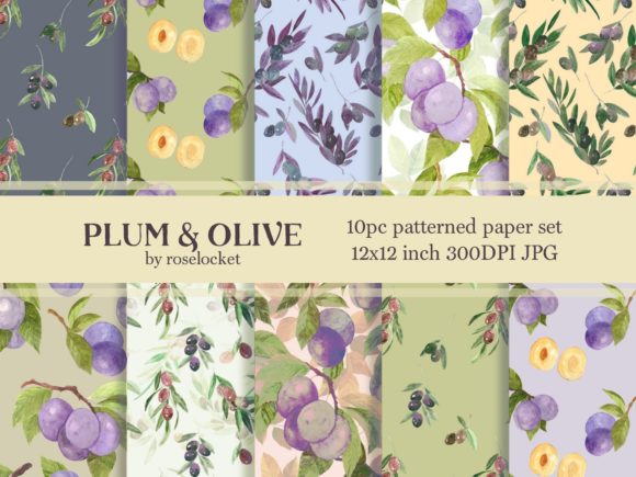 Download Plums and Olives Scrapbook Paper Set - Paper Collection