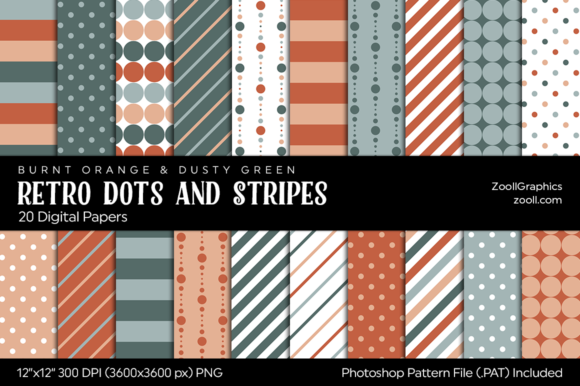 Download Retro Dots and Stripes Digital Papers - Paper Collection