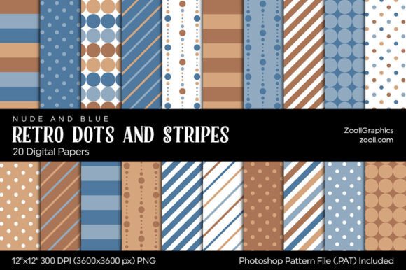Download Retro Dots and Stripes Digital Papers - Paper Collection