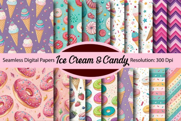 Download Ice Cream &amp; Candy Seamless Digital Paper - Paper Collection