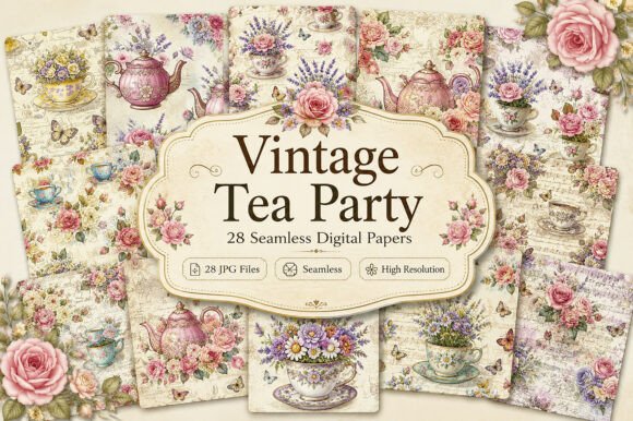 Download Vintage Tea Party Floral Papers - Paper Collection