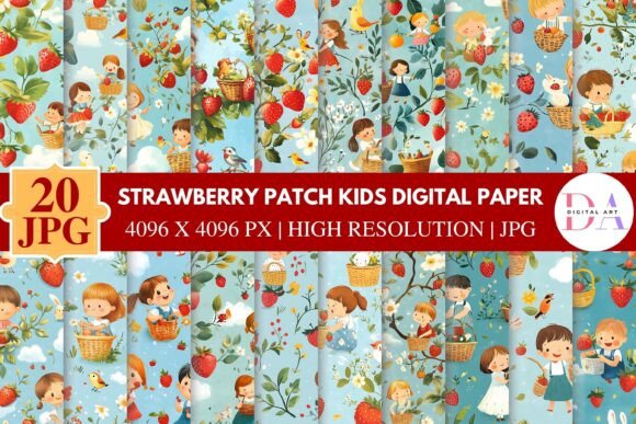 Download Strawberry Patch Kids Digital Paper - Paper Collection