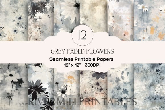 Download Faded Grey Flowers Digital Paper Pack - Paper Collection