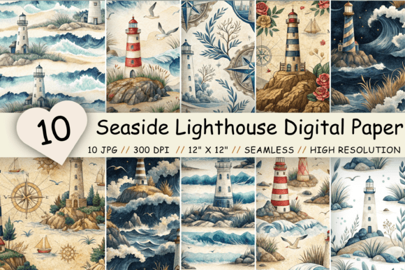 Download Seaside Lighthouse Digital Paper Pack - Paper Collection