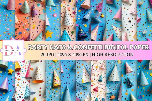 Download Party Hats &amp; Confetti Digital Paper - Paper Collection