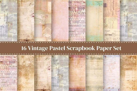 Download Vintage Pastel Scrapbook Paper Set - Paper Collection
