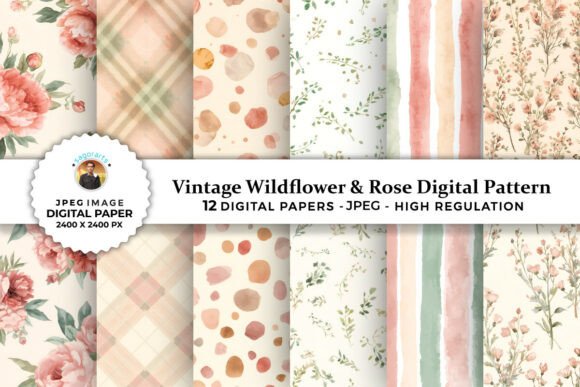 Download Vintage Wildflower &amp; Rose Digital Papers - Paper Collection