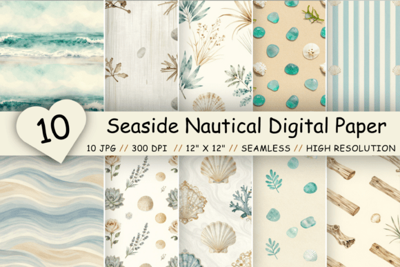 Download Seaside Nautical Digital Paper Pack - Paper Collection