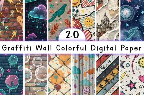 Download Graffiti Wall Colorful Digital Paper - Paper Collection