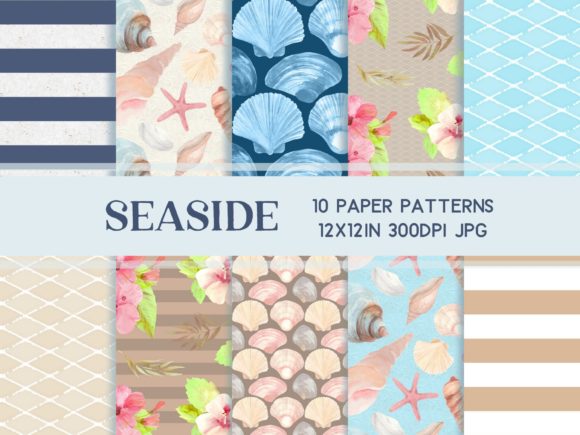 Download Beach Seashells Scrapbook Paper Set - Paper Collection
