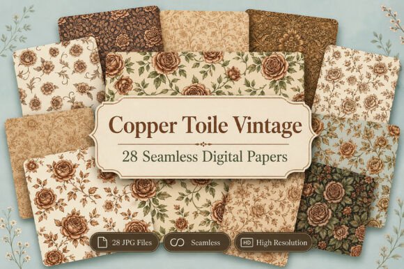 Download Copper Toile Digital Paper Pack, Vintage - Paper Collection