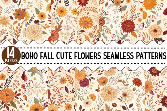 Download Boho Fall Cute Flowers Seamless Patterns - Cute flowers Collection