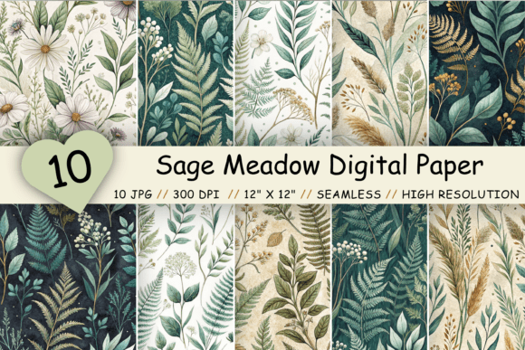 Download Sage Meadow Digital Paper Pack, Seamless - Paper Collection