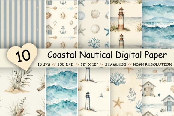 Download Coastal Nautical Digital Paper Pack - Paper Collection
