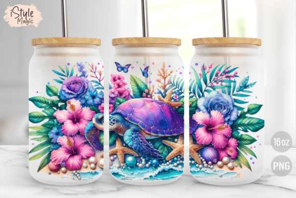 Download Sea Turtle Summer 16oz Glass Can Wrap - Wrap Collection