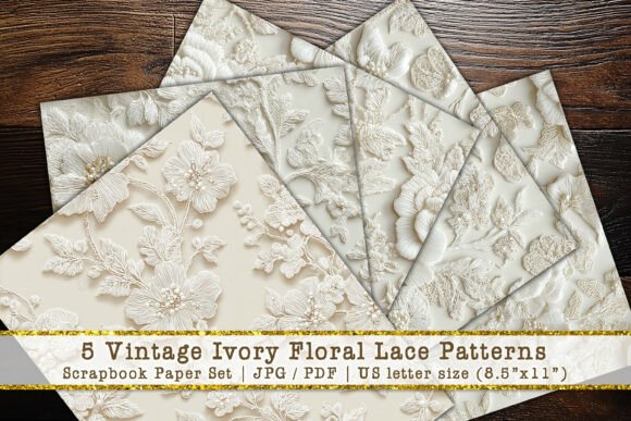 Download Ivory Floral Lace Scrapbook Paper Set - Paper Collection