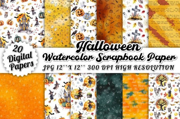 Download Halloween Watercolor Scrapbook Paper Set - Paper Collection